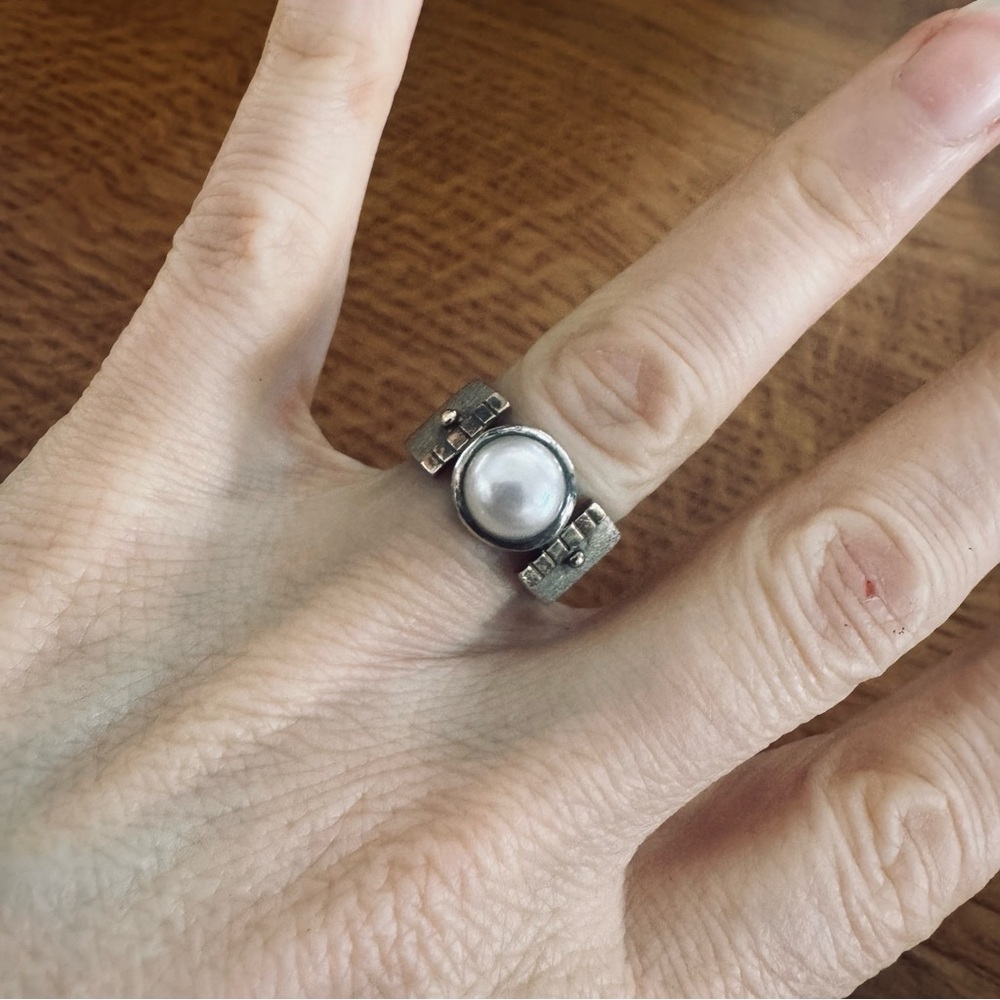 Vintage Silpada Cultured Pearl Sterling Silver 925 Ring Modern Artisan Detail 6